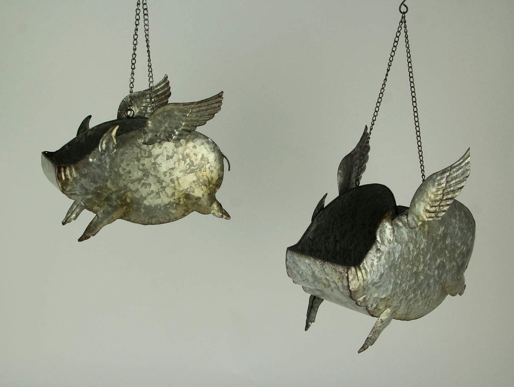 zeckos set of 2 distressed galvanized grey metal shown in use