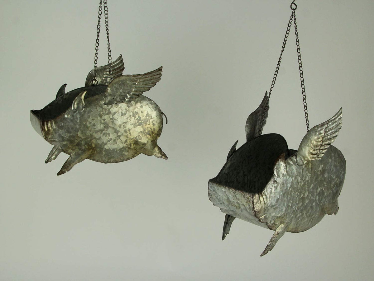 zeckos set of 2 distressed galvanized grey metal shown in use
