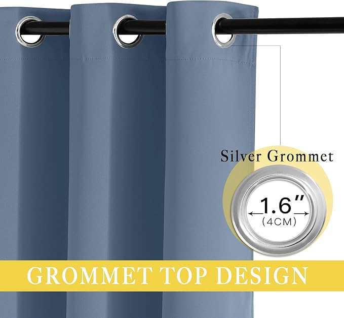NICETOWN Blackout Stone Blue Curtain for Sliding Door, Grommet Room Divider French Door Curtain Wide Window Treatment Sound Reducing Thermal Drapes for Bedroom/Living Room (1 Panel, W80 x L95)