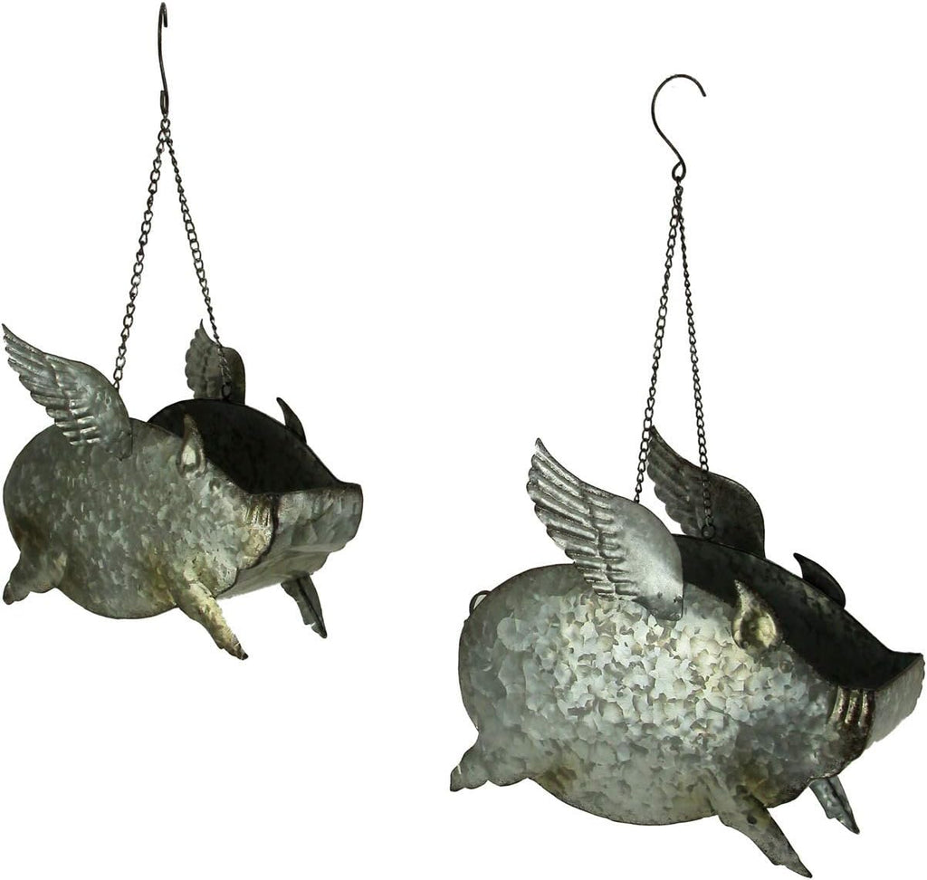 zeckos set of 2 distressed galvanized grey metal, main product view