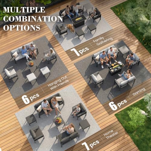 udpatio aluminum patio furniture set, 7-piece outdoor sectional shown in use