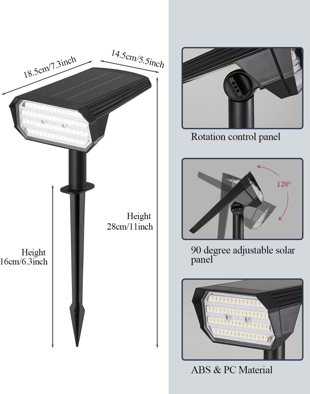 62 LED Solar Spotlights Outdoor Waterproof IP65, 3 Color 2700K/4500K/6500K & 2 Brightness, Auto-Brightness Adjustment, Solar Spot Lights Outdoor, Solar Garden Lights, 2000mAh Battery - 4 Pack