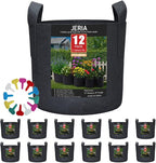 JERIA 12-Pack 5 Gallon Grow Bags, 300G Thickened Nonwoven Garden Pots,Heavy Duty Fabric Pots with Reinforced Handles