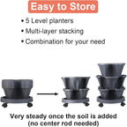 DUNCHATY Stackable Planter, Vertical Garden Planter with Wheels and Garden Tools, Strawberry Planter Indoor/Outdoor 5 Tier Herb Planter Pots for Growing Vegetables and Succulents,Dark Gray