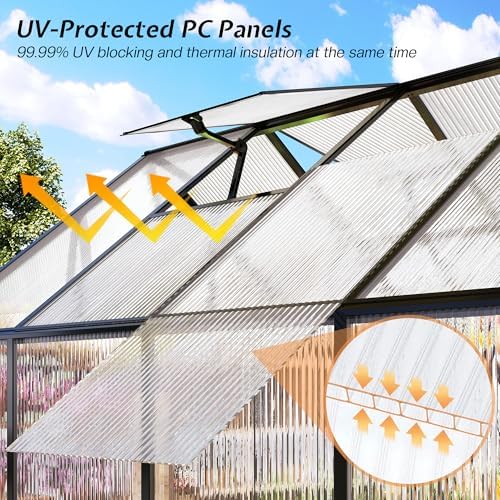 jocisland 8x24 ft walk-in polycarbonate greenhouse with 2 on a desk or shelf