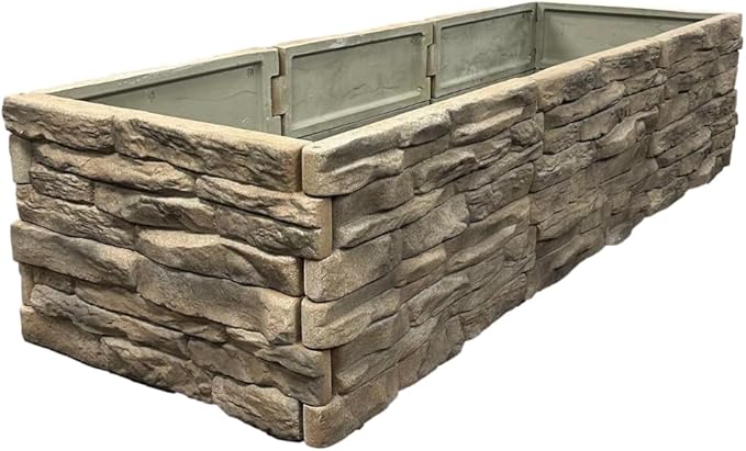 Raised Garden Bed Outdoor Tan/Brown Ledgestones Composite Polyurethane Natural Look Stone Garden Planter Box (4-Pack)