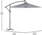 Flash Furniture Sedona Round Solar Cantilever Umbrella, Commercial Grade with Built in Cross Base, Crank and Tilt, 32 LED Lights, 6 Hour Run Time, 10 FT, Gray