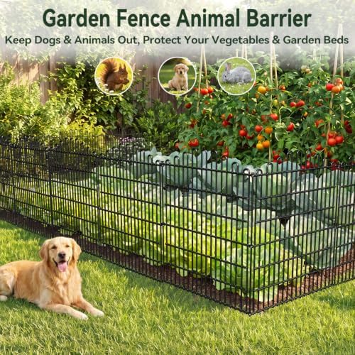 10 panels no dig decorative garden fence, dog, side view