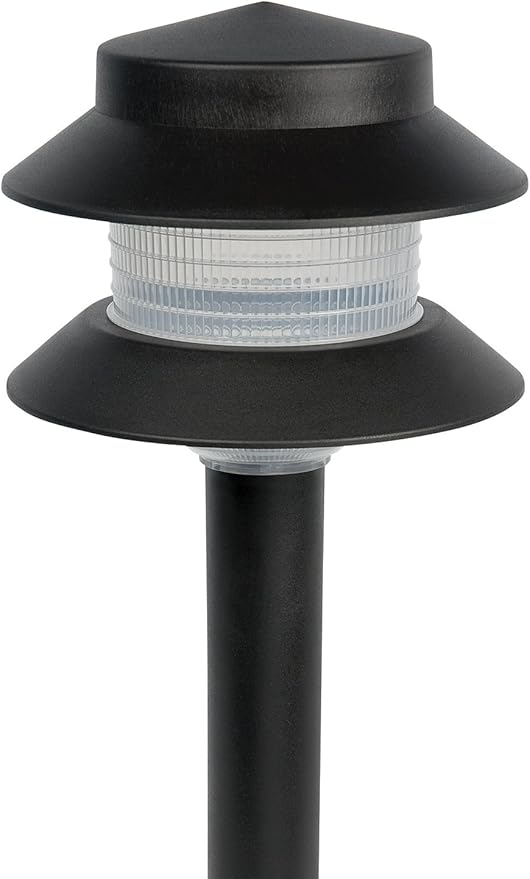 GreenLighting 35 Lumen Modern 2-Tier Low Voltage Path Light - Outdoor 2.5 Watt Landscape Light (12 Pack, Black)