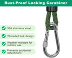 SELEWARE Heavy Duty Tree Swing Ropes, 5FT Hammock Tree Straps Hanging Kit | 2 Pcs Green Swing Straps with Stainless Steel Locking Carabiners for Indoor Outdoor Swings Hammock Playground Set Accessories