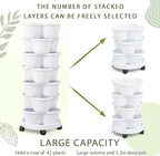Umigy 2 Set White 7 Tier Stackable Vertical Planters with Removable Wheels and Tools Tower Planters Strawberry Herb Flower Vegetable Pots Indoor Outdoor Gardening Pots