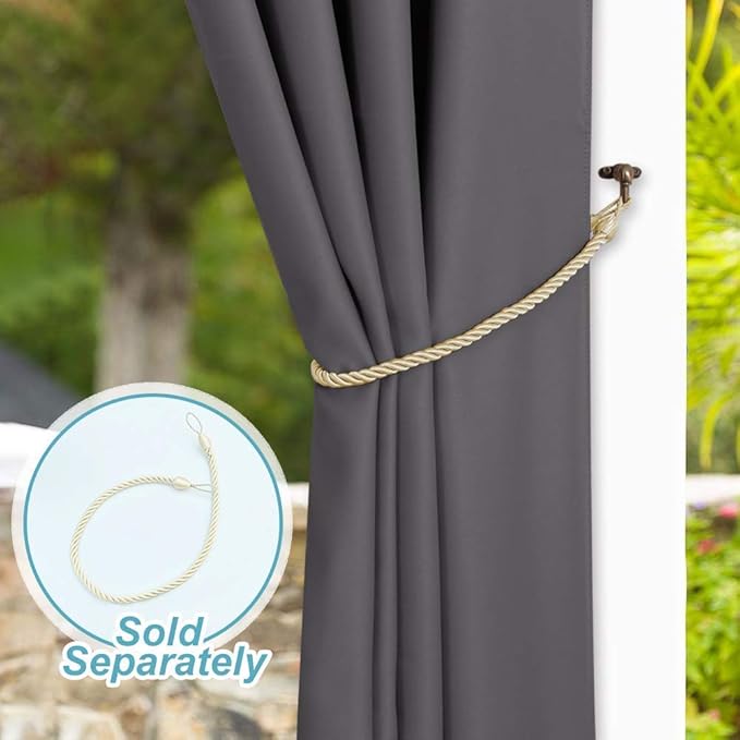 NICETOWN Outdoor Curtain for Patio Waterproof Extra Wide 100", Blackout Vertical Blinds Thermal Insulated Stainless Steer Grommet Indoor Outdoor Divider for Public Space, Grey, 1 Piece, 84" L