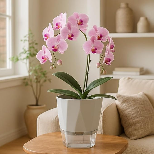 5 Pack Self Watering Pots for Indoor Plants 6.7 Inches Self Watering Planters African Violet Self Watering Pots Clear Pot for Herb Orchid Flower Houseplant, Light Grey