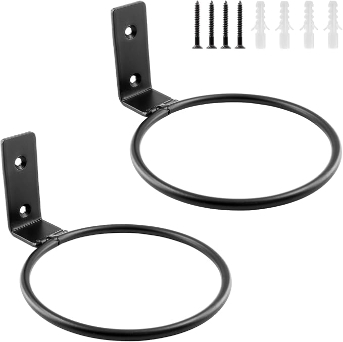 2 Pack 8 inch(203mm) Flower Pot Holder Ring, Flower Pot Holder Ring Wall Mounted Set Wall Mounted Metal Planter Hanger Matte Black Hanging Plant Holder