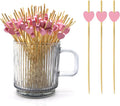 120 pcs 4.7 in long Pink heart Bamboo Cocktail, Heart Toothpicks for Appetizers, Natural Bamboo Food Picks for Valentines Day,Propose Marriage,Wedding Party.