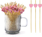 120 pcs 4.7 in long Pink heart Bamboo Cocktail, Heart Toothpicks for Appetizers, Natural Bamboo Food Picks for Valentines Day,Propose Marriage,Wedding Party.