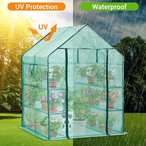 ohuhu greenhouse for outdoors with screen windows+greenhouse repair, side view