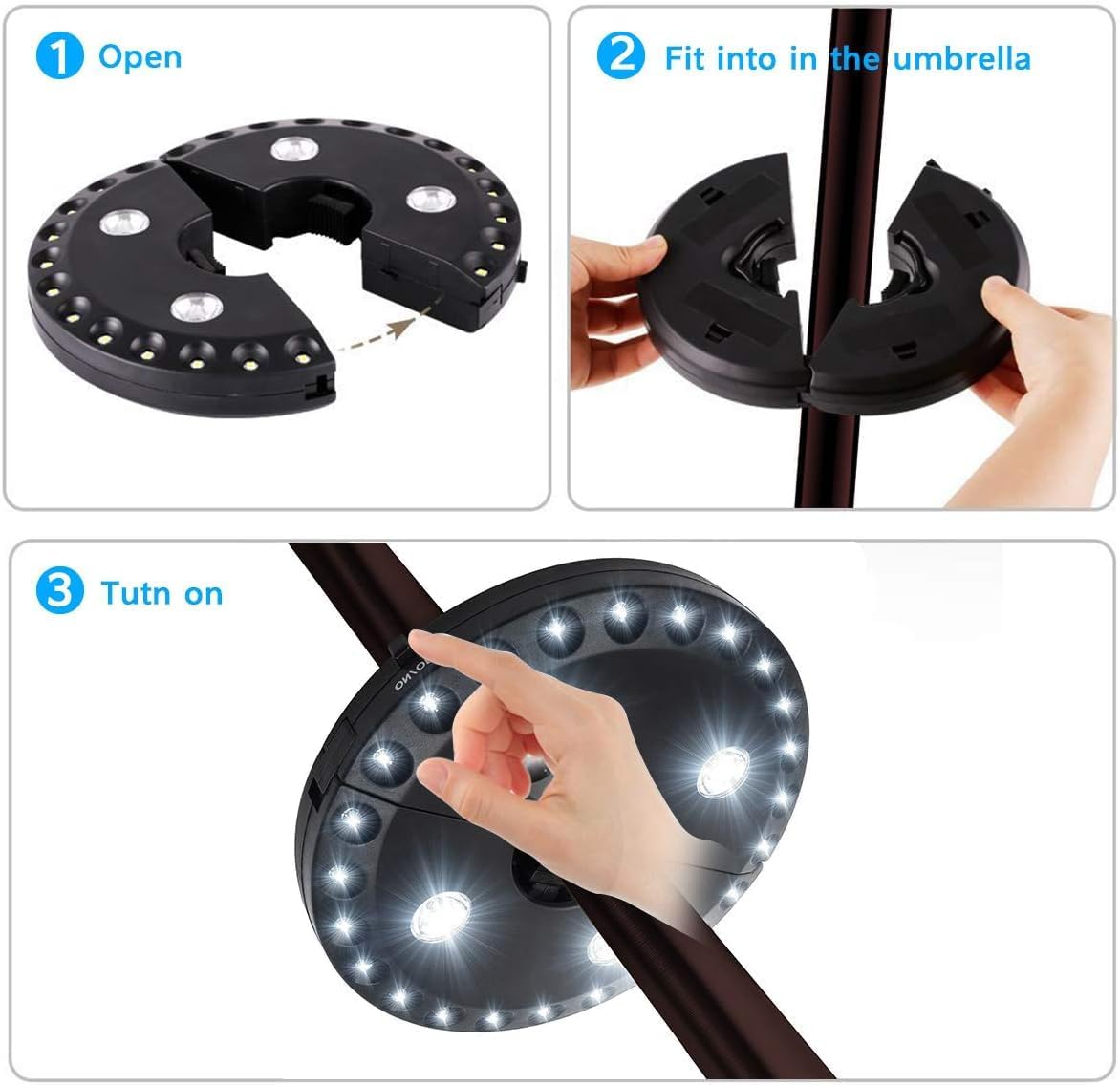 Patio Umbrella Lights Battery Operated (2 Pack), LED Umbrella Pole Light | 3 Brightness Modes Cordless 28 LED Lights for Patio Umbrellas, Camping Tents or Outdoor Use