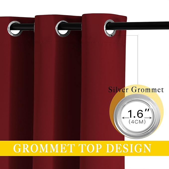 NICETOWN Glass Door Curtains for Window, Wide Thermal Curtain Panels, Sliding Door Drapes, Extra Wide Curtains (Burgundy Red, 80 inches Wide x 84 inches Long)