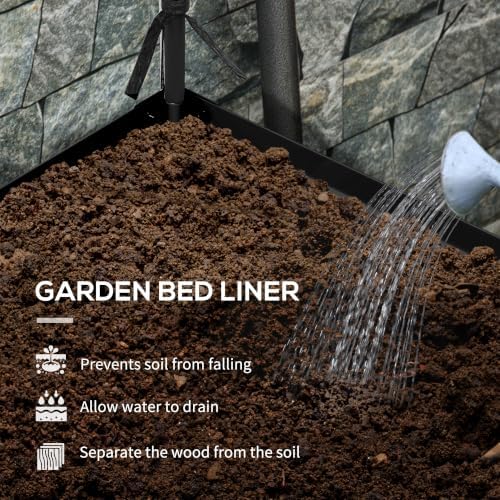 outsunny raised garden bed with cover and storage showing dimensions