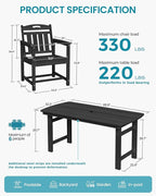 Ciokea HDPE Outdoor Patio Dining Chairs Set of 2, All-Weather Porch Chair with Wide Seat, Durable Outdoor Furniture for Backyard, Garden, Lawn & Poolside, Black