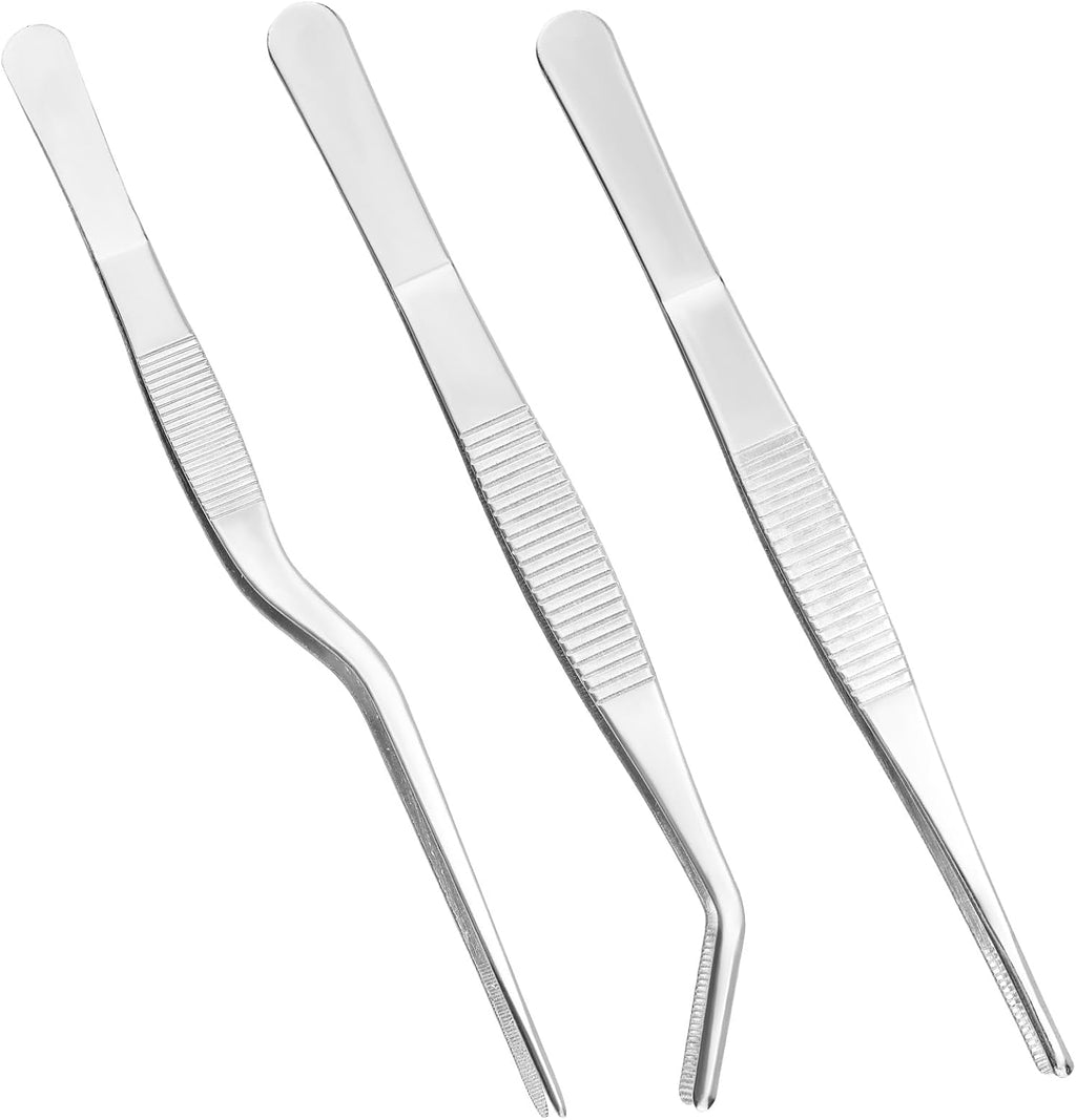 3pcs Plant Tweezers, Stainless Steel Tweezers Set Multi Purpose Tools for Gardening Bonsai and Reptile Feeding & Kitchen Use