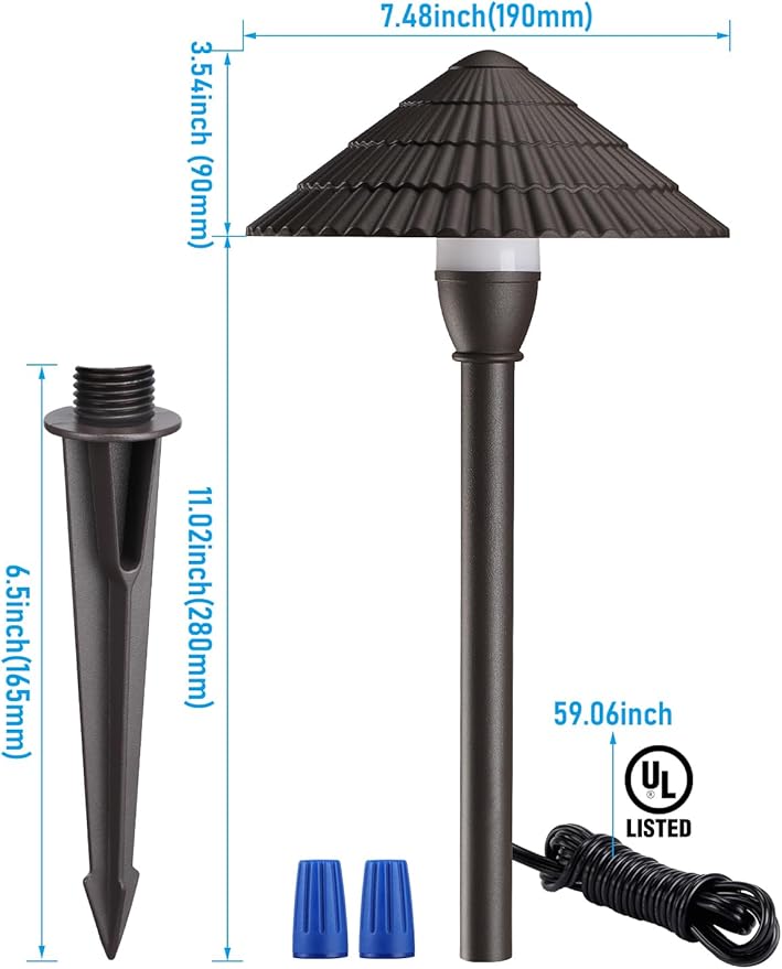 LEONLITE Low Voltage Landscape Lights, 3W 12V Pathway Lighting Wired, IP65 Waterproof Light for Yard Lawn, ETL Listed, Bronze Aluminum Housing, 4000K Cool White, Pack of 4