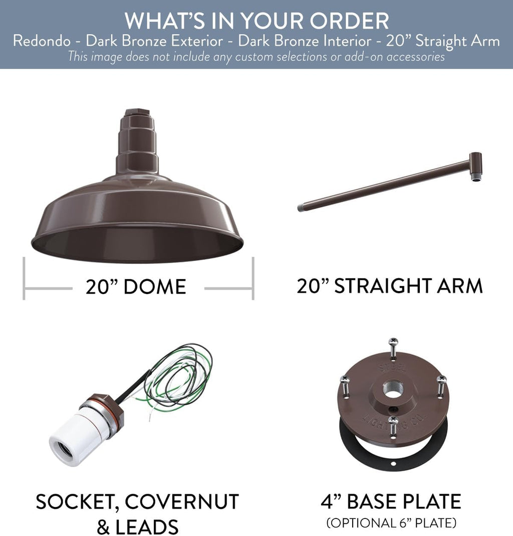 20" Straight Arm Large Barn Light 20" Dome | Outdoor Barn | Dark Bronze