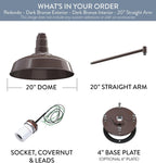 20" Straight Arm Large Barn Light 20" Dome | Outdoor Barn | Dark Bronze