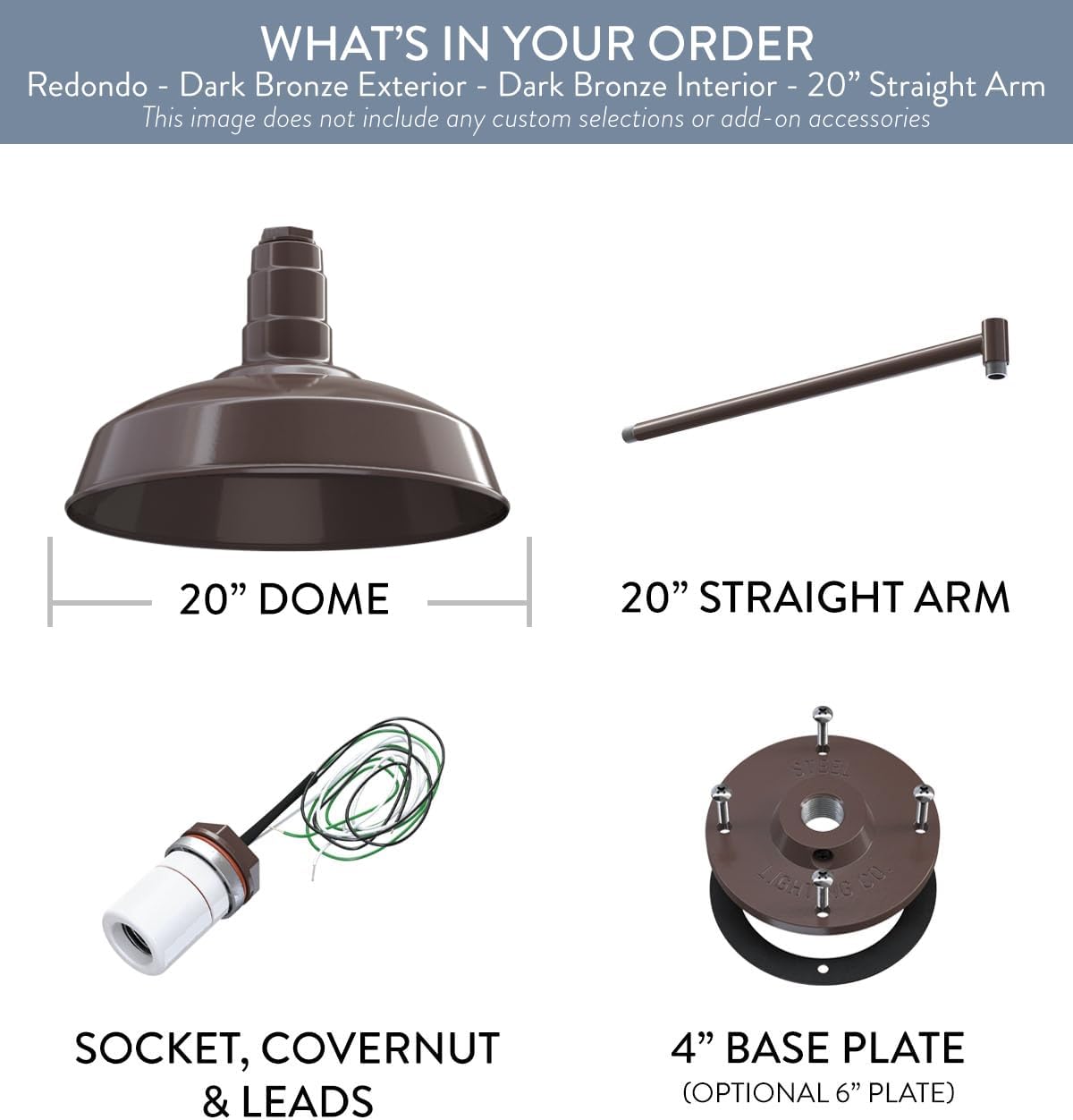 20" Straight Arm Large Barn Light 20" Dome | Outdoor Barn | Dark Bronze