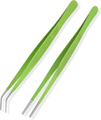 HADIZ Stainless steel Garden Tweezers Two Piece Set For Catus and Succulents 8 Inch Size (Straight & curved)