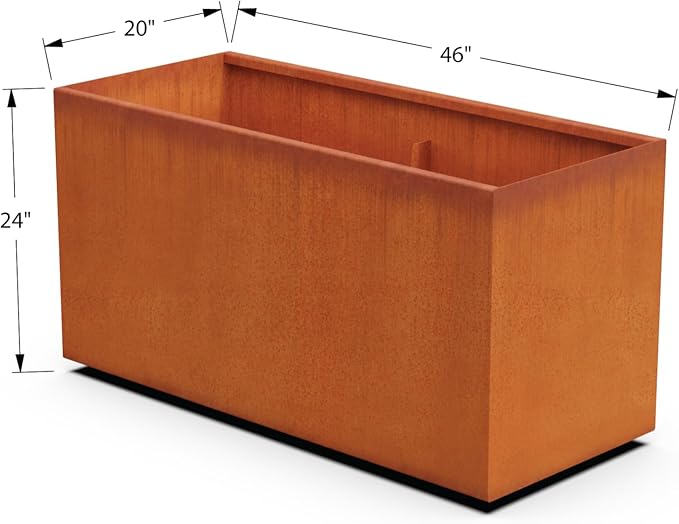 Plantercraft Large Rectangular Planters for Outdoor Plants – 46x20x24 Inch Corten Steel Planters, Extra Large Outdoor Planter Box for Modern Garden, Patio, and Landscape Design