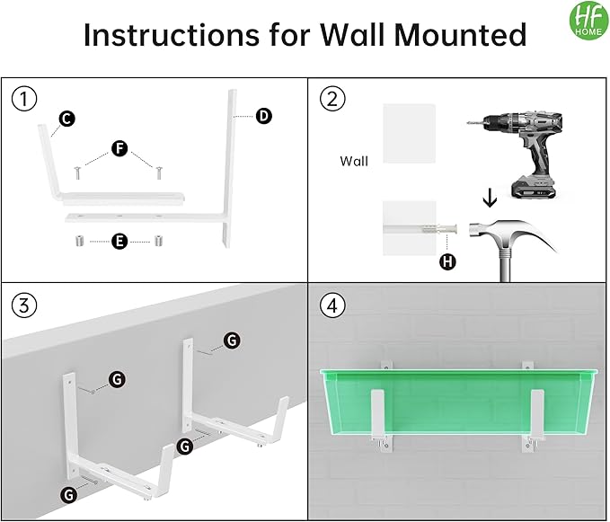 HFHOME Set of 2 Adjustable Window Planter Box Brackets, White Brackets for Window Boxes Planters, Planter Shelving with Adjustable Size The Width of The Bottom of The Planter Box (Patent Registered)