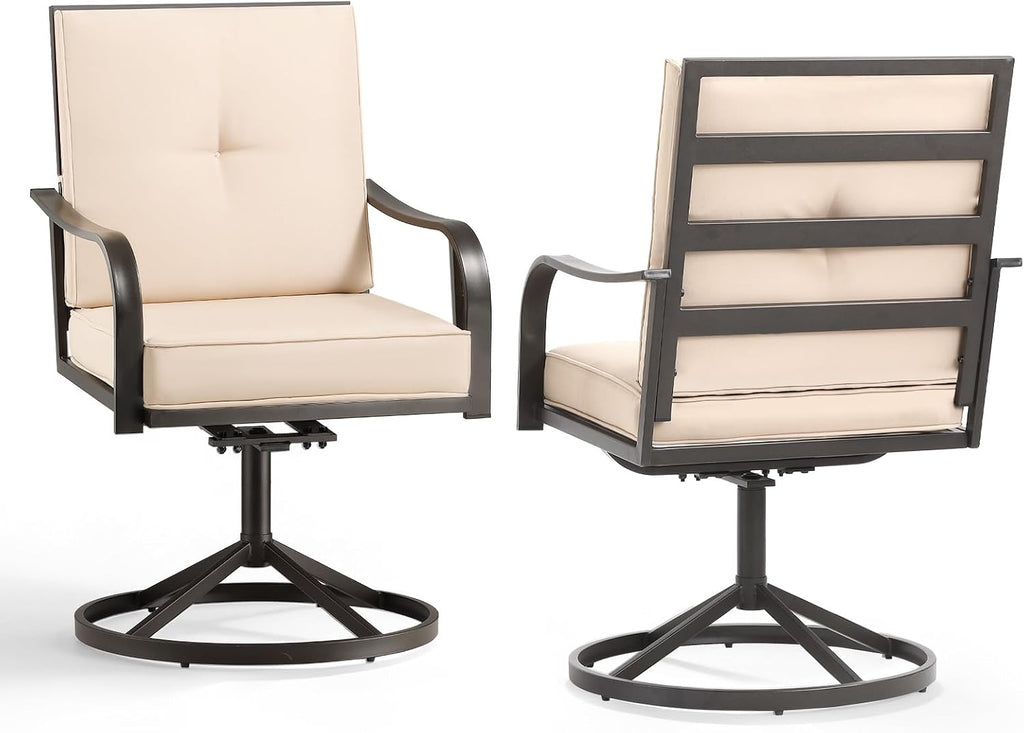 Patio Swivel Chairs Set of 2 Outdoor Swivel Chairs, Beige | Thickened Cushions, All Weather Metal Frame, Comfort Outdoor Height, Sturdy Stable Base, for Garden Lawn Porch, Easy to Clean