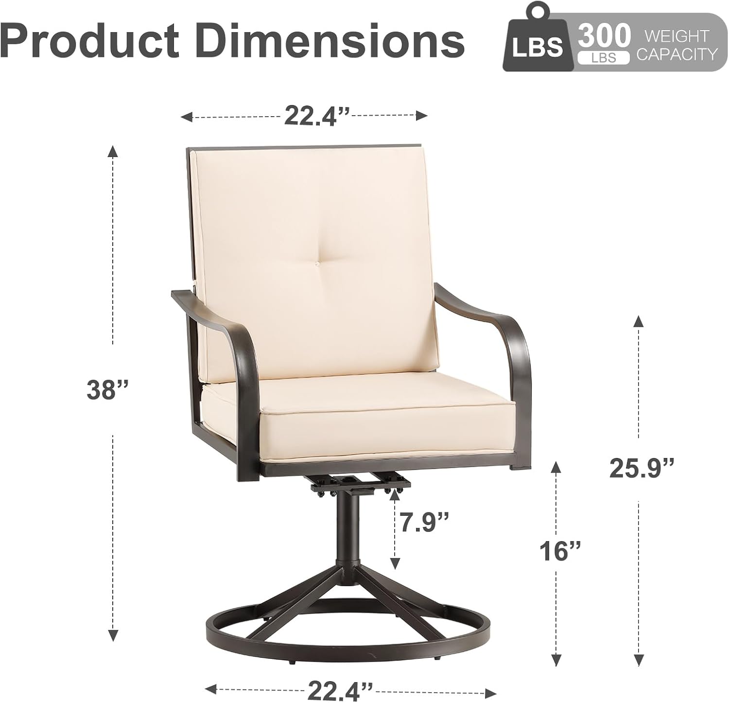 Patio Swivel Chairs Set of 2 Outdoor Swivel Chairs, Beige | Thickened Cushions, All Weather Metal Frame, Comfort Outdoor Height, Sturdy Stable Base, for Garden Lawn Porch, Easy to Clean