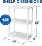 Gracious Living 3 Pack Light Duty Storage Shelves, Knect-A-Shelf 3-Shelf Ventilated Shelving Rack Organizer for Home, Garage, Basement, Laundry, White