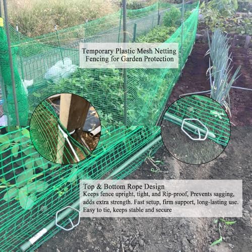 deer fence netting 5x65 ft, heavy duty plastic showing dimensions