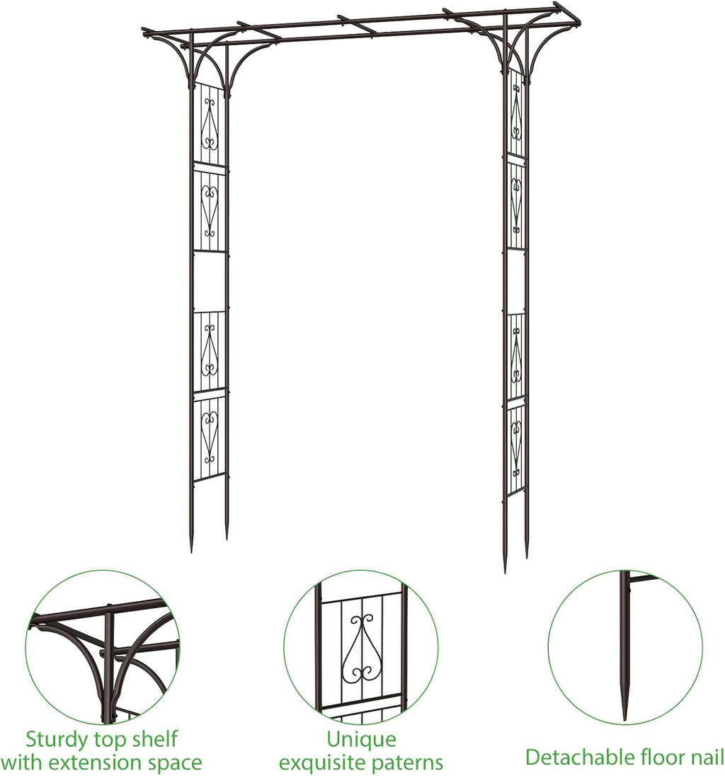 87in garden arbor metal arch trellis for climbing showing dimensions