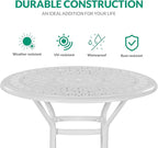 VIVIJASON 3-Piece Patio Swivel Bar Stools Set, All Weather Cast Aluminum Outdoor Bar Height Bistro Set with 2 Cushioned Bar Chairs & 35.4" High Bar Table w/Umbrella Hole for Backyard, Lawn, White