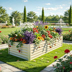 yitahome 6x3x2ft large raised garden bed kit, galvanized shown in use