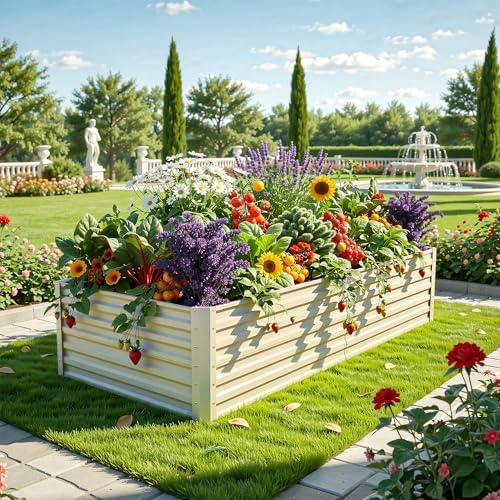 yitahome 6x3x2ft large raised garden bed kit, galvanized shown in use
