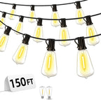 Outdoor Patio String Lights 150ft: ST38 LED Shatterproof Bulbs 3 Modes Button Control - Waterproof Connectable Lights - Wedding Bistro Party Gazebo Backyard Decorative