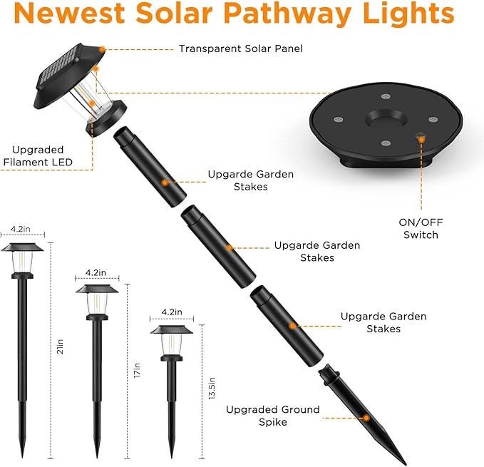 ALEPOD Solar Pathway Lights Outdoor - 8 Pack Solar Powered Garden Lights Waterproof IP65, Decor Landscape Lighting with Three Lighting Modes for Yard, Lawn, Walkway, Driveway, Warm White