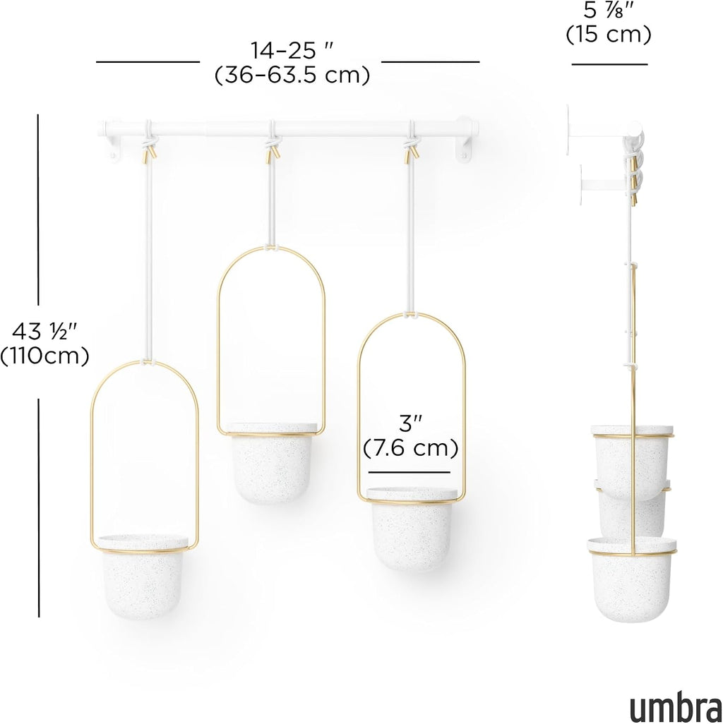 umbra triflora hanging planter, indoor herb garden, set, close-up detail