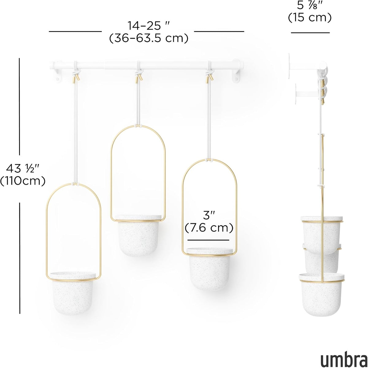 umbra triflora hanging planter, indoor herb garden, set, close-up detail
