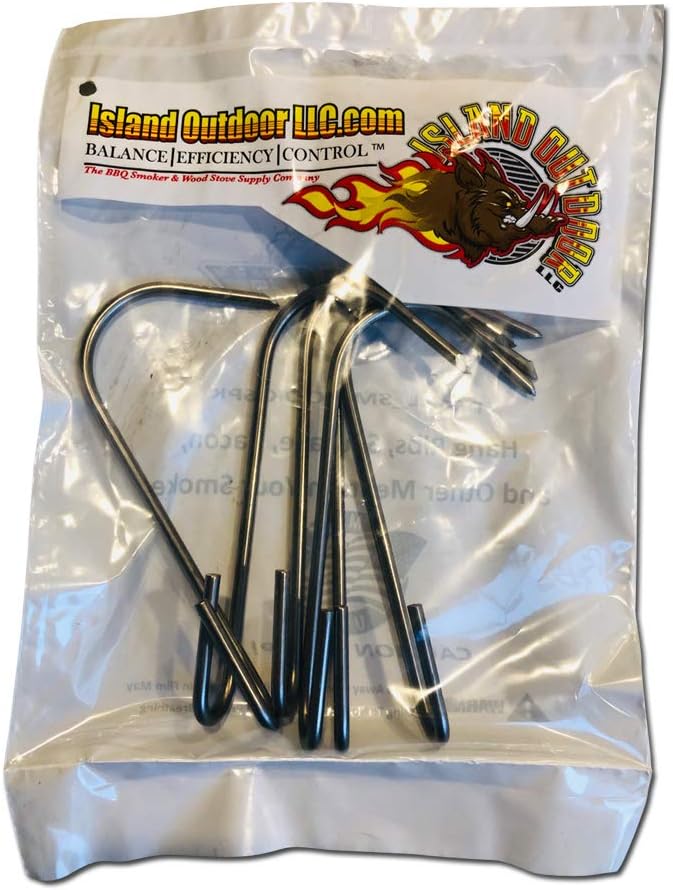 LavaLock Meat Hooks Rib Hangers Stainless Steel for UDS WSM BBQ Pit Smokers Bacon Chicken Sausage etc, 6 Pack