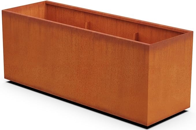 Plantercraft Large Rectangular Planters for Outdoor Plants | 60x20x24 Corten Steel Planter | Extra Large Outdoor Planter Box for Patios, Decks & Commercial Spaces | Fully Assembled