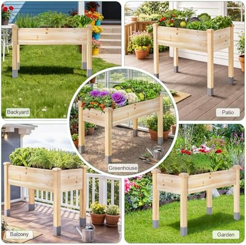 mixc 331lb capacity sturdy wooden raised garden bed, front angle view