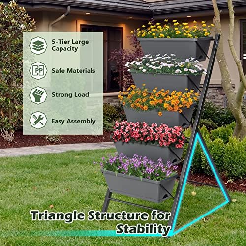 costway vertical raised garden bed, 5 tier planter showing dimensions