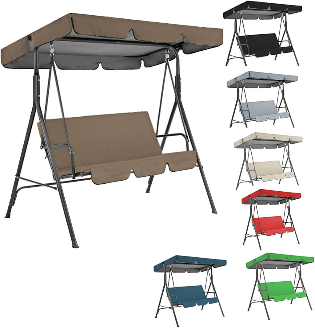 Garden Swing Canopy Replacement ,Windproof Outdoor Swing Chair Top Cover with Seat Cushions, Waterproof 210D Oxford 2-3 Seater Patio Hammock Protection Covers (Size:98x73x7inch/249x185x18cm,Color:Brow